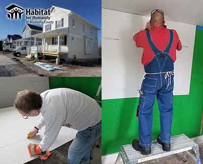 Installing Drywall at a Habitat for Humanity Waukesha Project Home